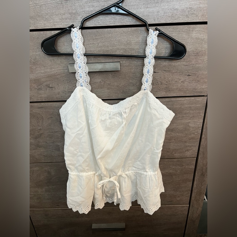 PAIGE White Lace Camisole with Blue Ribbon Detail